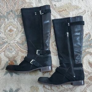Ugg Cyndee black suede leather shearling tall boots